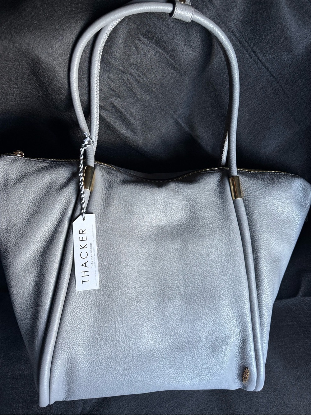 NWT THACKER Gray Pebbled Leather Shoulder Purse